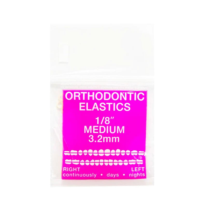 JMU Orthodontic Latex Elastics, Medium 1/8", Yellow, 100/Bag. Latex rubber bands. Made In USA