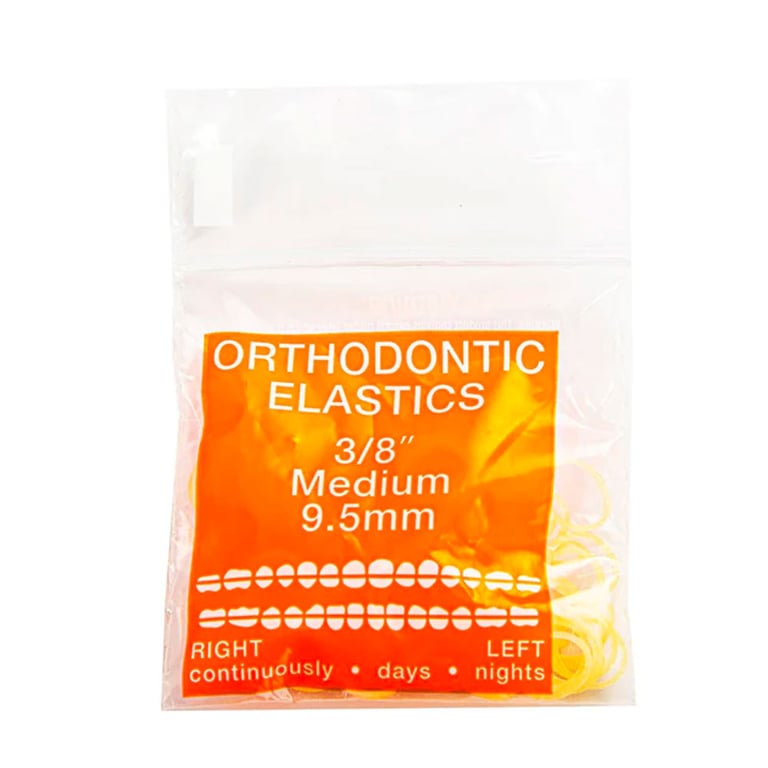 JMU Orthodontic Latex Elastics, Medium 3/8", Yellow, 100/Bag. Latex