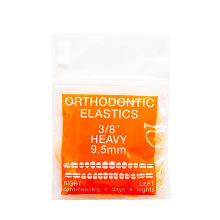 JMU Orthodontic Latex Elastics, Heavy 3/8", Yellow, 100/Bag. Latex rubber bands. Made In USA