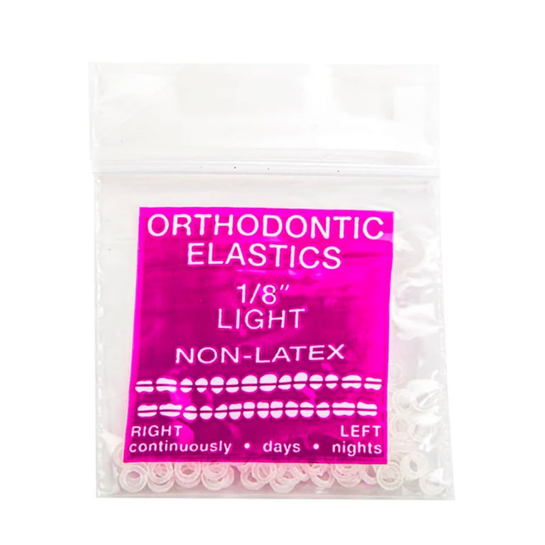 JMU Orthodontic Elastic, Light 1/8", Latex Free, Clear, 100/Bag. Features stretchy design