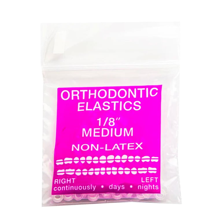 JMU Orthodontic Elastic, Medium 1/8", Latex Free, Clear, 100/Bag. Features stretchy design