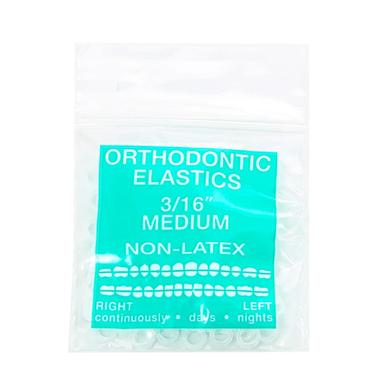 JMU Orthodontic Elastic, Medium 3/16", Clear, 100/Bag. Non-Latex rubber bands. Made In USA. Super