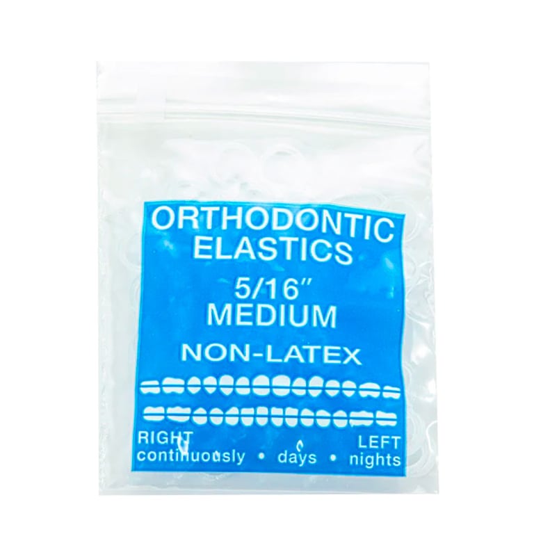 JMU Orthodontic Elastic, Medium 5/16", Clear, 100/Bag. Non-Latex rubber bands. Made In USA. Super