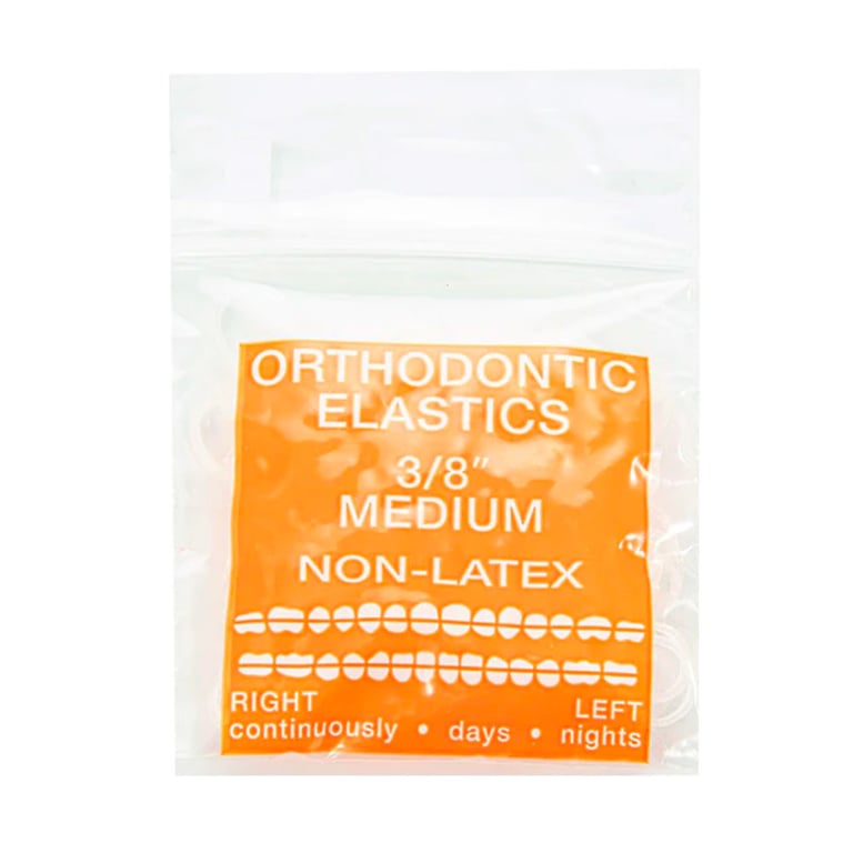JMU Orthodontic Elastic, Medium 3/8", Latex Free, Clear, 100/Bag. Features stretchy design