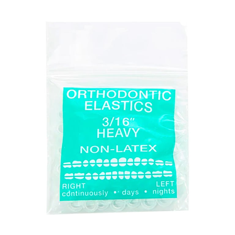 JMU Orthodontic Elastic, Heavy, 3/16" Clear, 100/Bag. Non-Latex rubber bands. Made In USA. Super