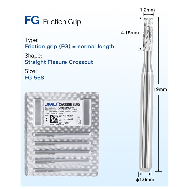 JMU FG #558 Straight Fissure Crosscut Carbide Bur
