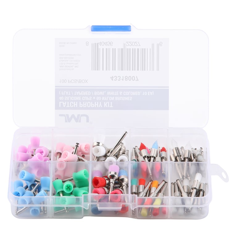 JMU Latch-Type Silicone Cup and Nylon Brush Prophy Kit, 1/Set. Includes: 40 x silicone polishing
