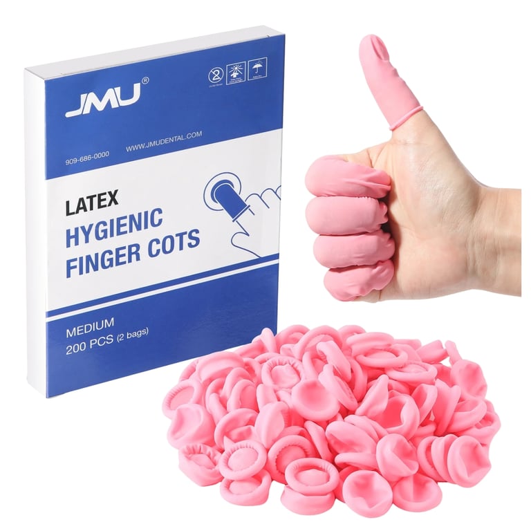 JMU Latex Finger Cots, Medium, Pink, 200/Pk. Features a powder-free cots providing high elasticity