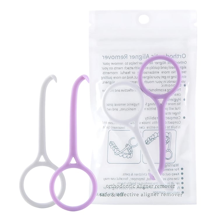 JMU Orthodontic Aligner Remove Tool, Purple/White, 2/Pk. Non-slip grip. Food grade plastic