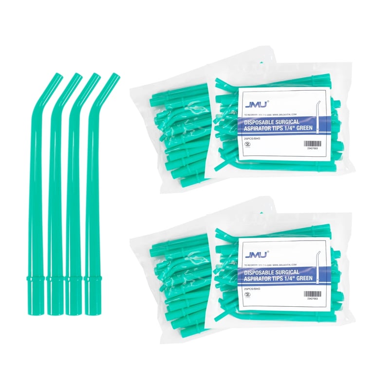 JMU PE Surgical Aspirator Tip, 1/4", Green, 1250/Pk. Delivers precise fluid and debris removal
