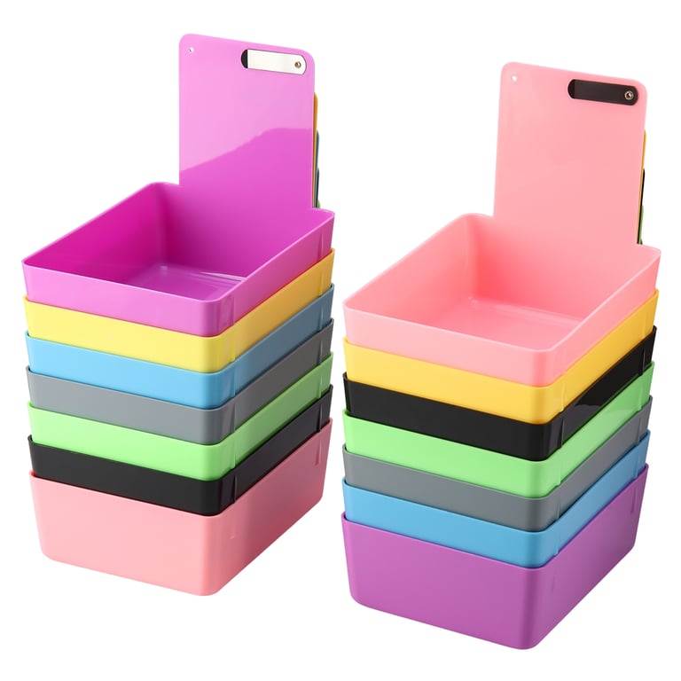 JMU Plastic Lab Pan with Stainless Steel Clip, Assorted Colors, 14/Pk. Resists daily handling on