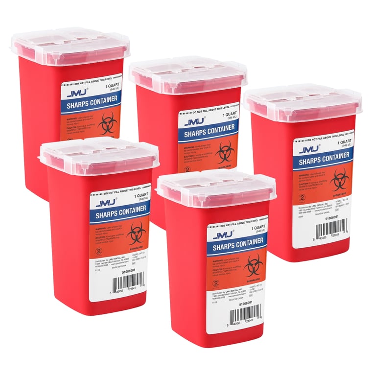 JMU SC-1QT 1 Quart Polypropylene Sharps Container, Dual Lid, Red, 5/Pk. Takes used needles, blades