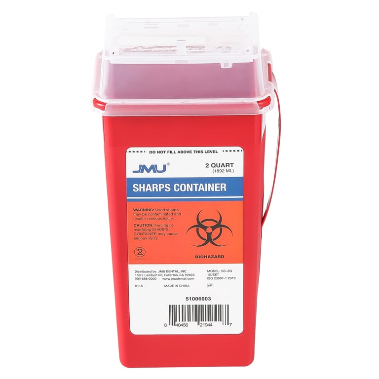 JMU SC-2QT 2 Quart Polypropylene Sharps Container, Sliding Lid, Red, 1/Pk. Collects needles