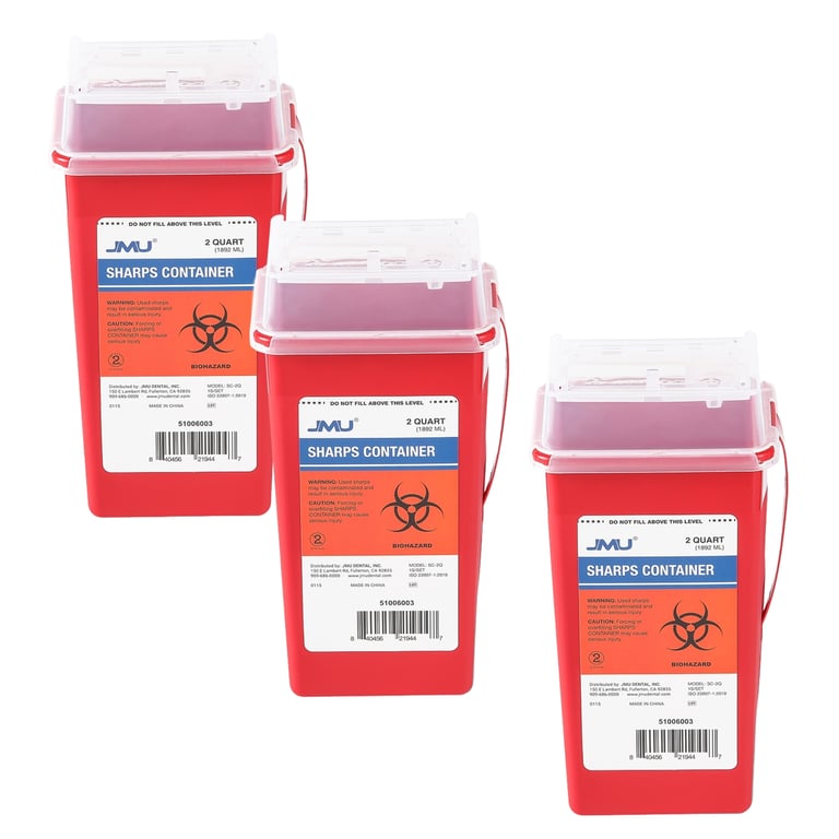JMU SC-2QT 2 Quart Polypropylene Sharps Container, Sliding Lid, Red, 3/Pk. Collects needles