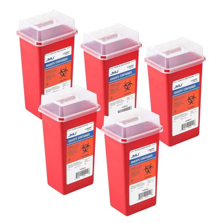 JMU SC-2QT 2 Quart Polypropylene Sharps Container, Sliding Lid, Red, 5/Pk. Collects needles