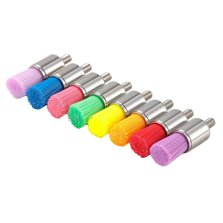 JMU Screw Type Flat Nylon Prophy Brushes, Soft Bristle, Assorted, 144/Pk. Wide brush head enables