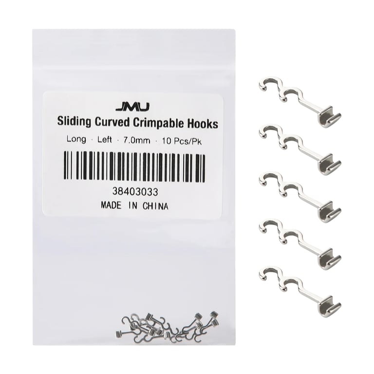 JMU Sliding Long Curved Crimpable Hooks, Left, 7 