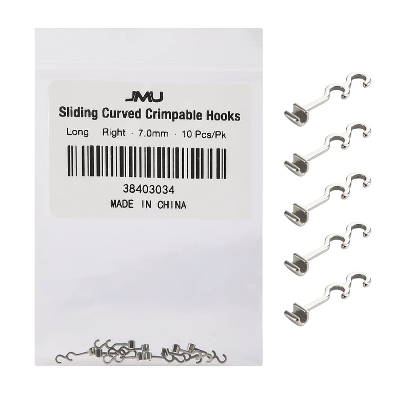 JMU Sliding Long Curved Crimpable Hooks, Right, 7