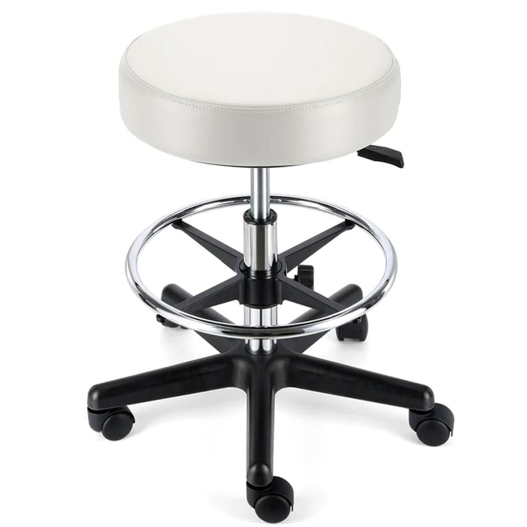 JMU Round Rolling Stool, White, Single Stool