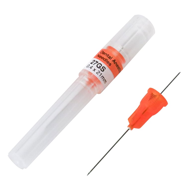 JMU Disposable Dental Anesthetic Needle, 27 Gauge Short (0.83"), Sterile, 100/Box. Silicone-coated