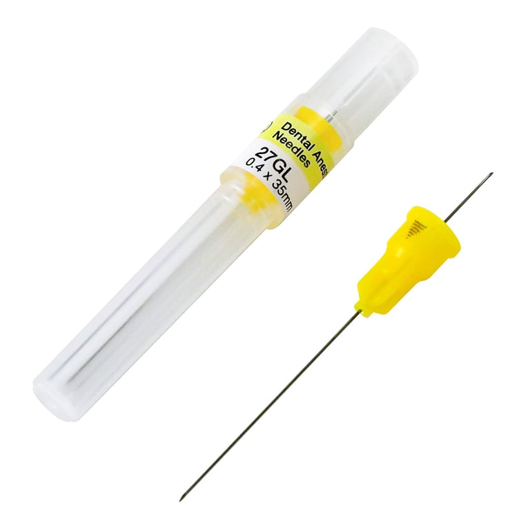 JMU Disposable Dental Anesthetic Needle, 27 Gauge Long (1.38"), Sterile, 100/Box. Silicone-coated