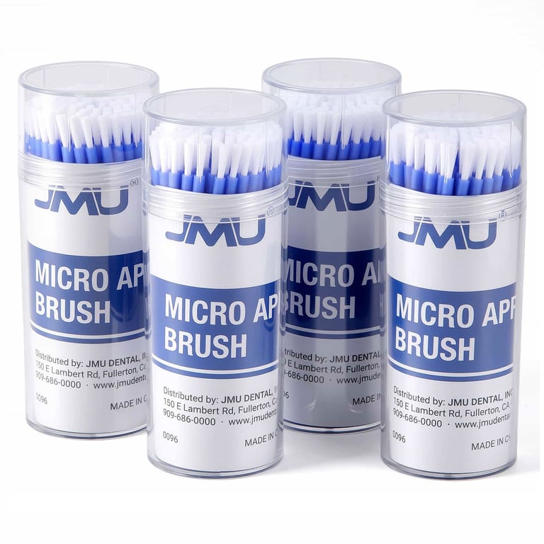 JMU Blue Bendable Applicator Brushes, Hard Tip, 400/Box. Length: 10cm. Features nylon brush tip