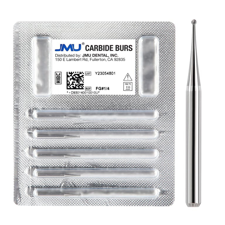 JMU FG #1/4 Round Carbide Bur, 5/Pk. High-density, fine-grade tungsten carbide delivers consistent