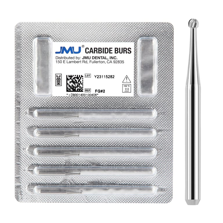 JMU FG #2 Round Carbide Bur, 5/Pk. High-density, fine-grade tungsten carbide delivers consistent