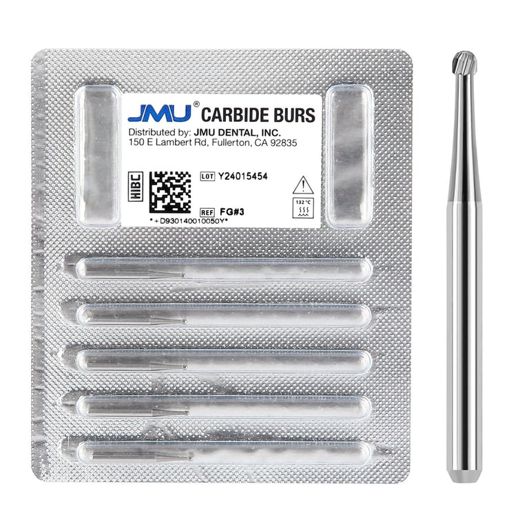 JMU FG #3 Round Carbide Bur, 5/Pk. High-density, fine-grade tungsten carbide delivers consistent