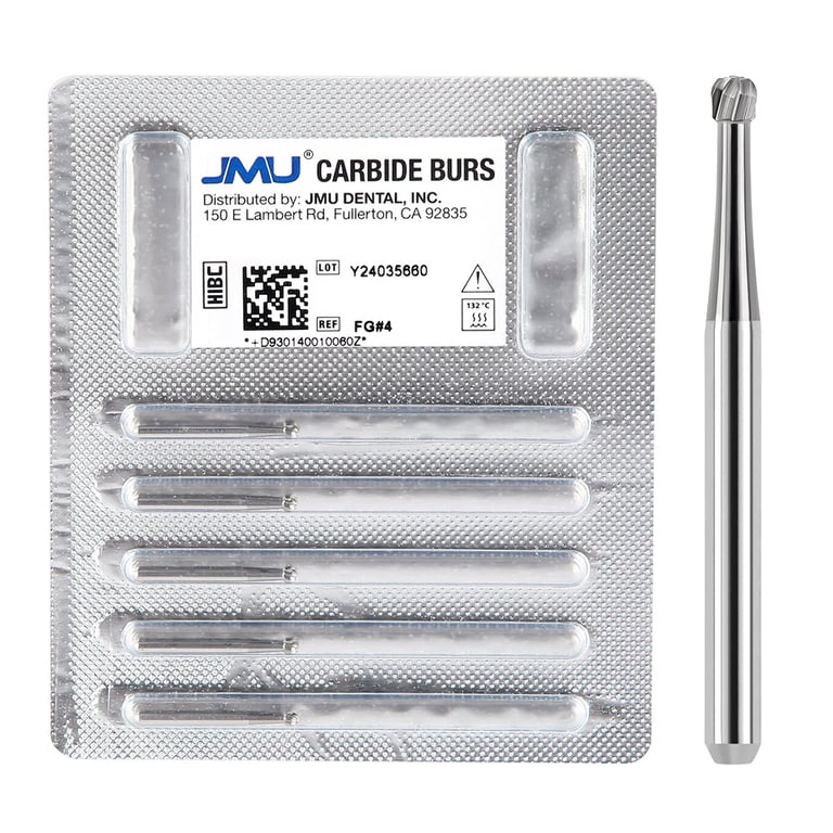 JMU FG #4 Round Carbide Bur, 5/Pk. High-density, fine-grade tungsten carbide delivers consistent