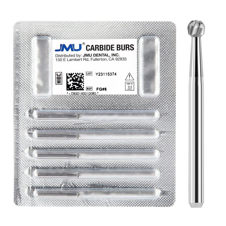 JMU FG #6 Round Carbide Bur, 5/Pk. High-density, fine-grade tungsten carbide delivers consistent