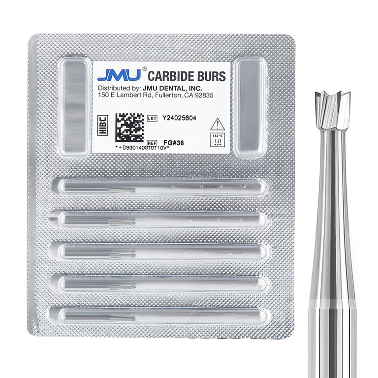 JMU FG #36 Inverted Cone Carbide Bur, 5/Pk. High-density, fine-grade tungsten carbide delivers