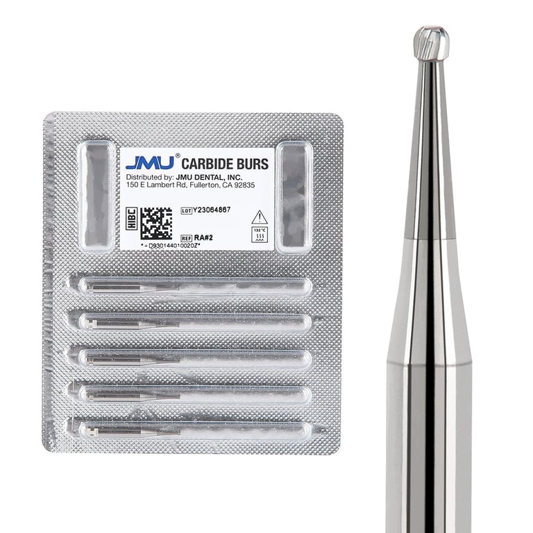 JMU RA #2 Round Carbide Bur, 5/Pk. High-density, fine-grade tungsten carbide delivers consistent