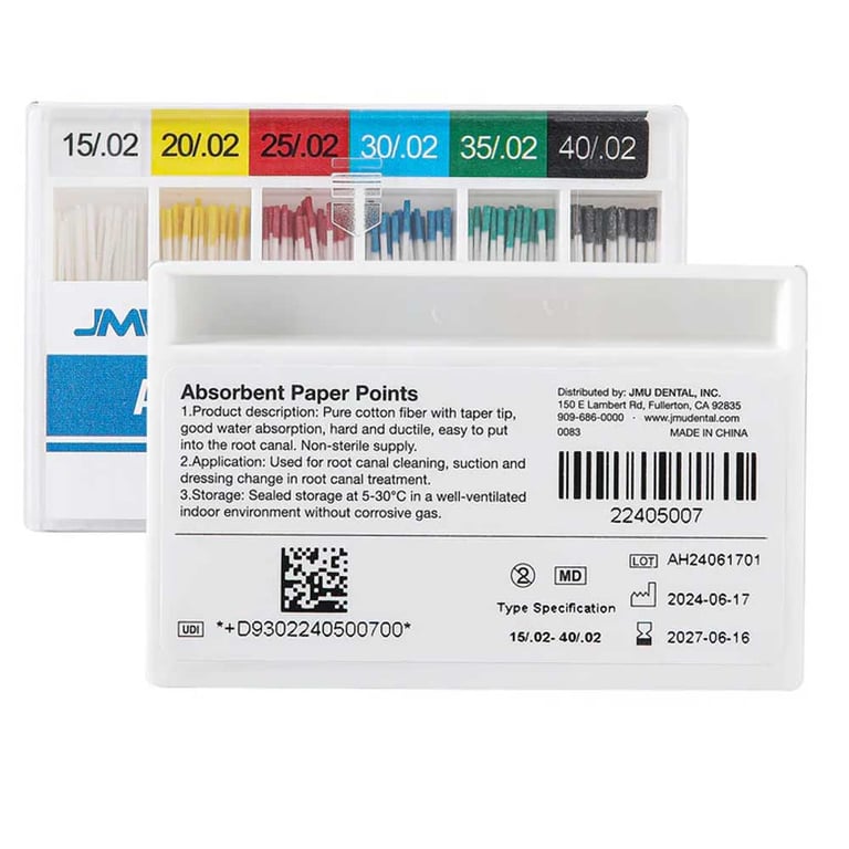 JMU #15-40 Asst Absorbent Paper Points, .02 Taper