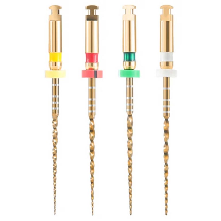 JMU WAVE-G4 NiTi Rotary Files, 31mm, Assorted, Gold, 4/Pk. Features one each of small, primary