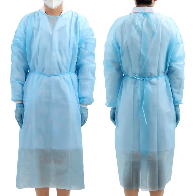 JMU Disposable Isolation Gowns, Knitted Cuff, Blue, X-Large, 10/Pk. 30gsm PP, 130 x 150 cm