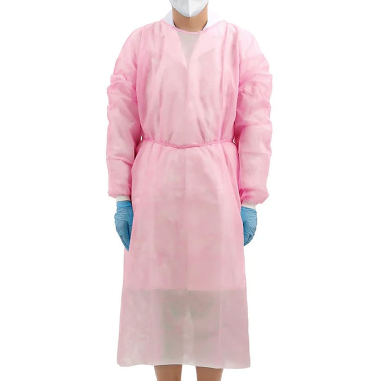 JMU Disposable Isolation Gowns, Knitted Cuff, Pink, 10/Pk. 30gsm PP, 120 x 140 cm