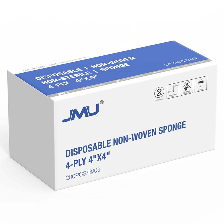 JMU 4" x 4" 4-Ply Non-Sterile, Non-Woven Sponges, 2000/Pk. Soft and breathable, lint-free