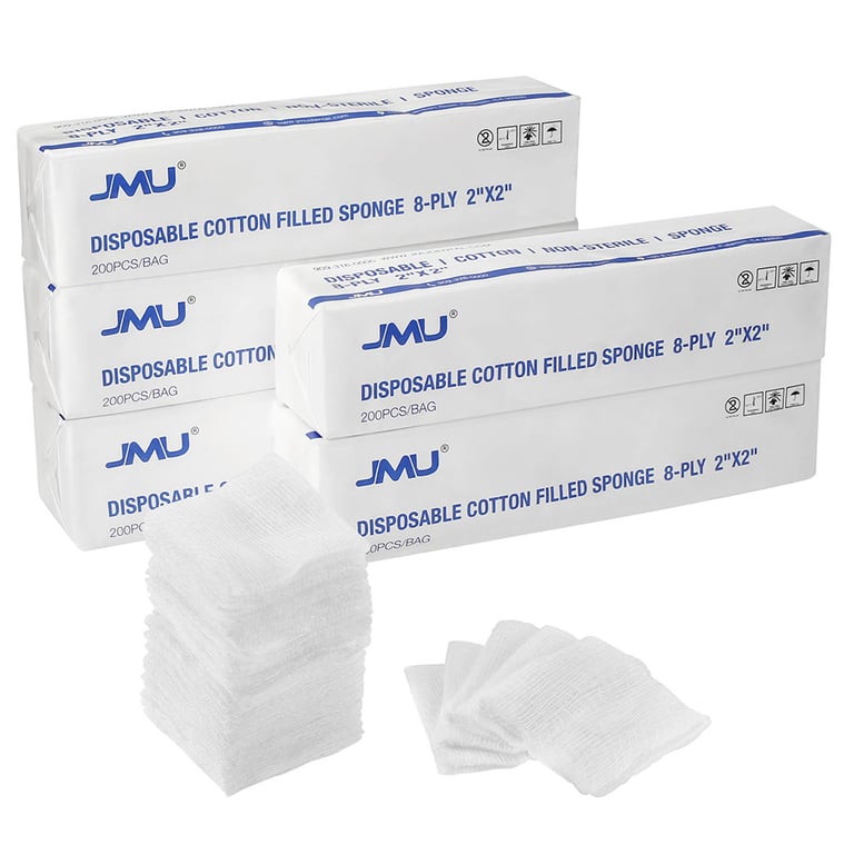 JMU 2" x 2" 8-Ply Non-Sterile, Cotton Filled Sponges, 5000/Pk. Soft and breathable, lint-free