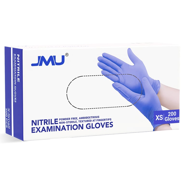 JMU Nitrile Exam Gloves, Powder Free, X-Small, Violet Blue, 1200/Pk. Designed with Latex-free