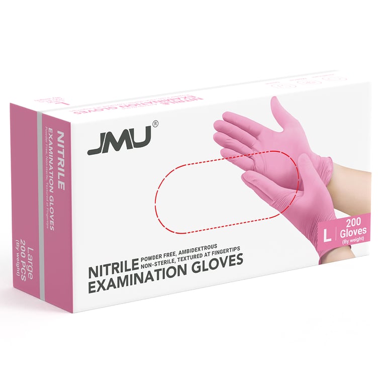JMU Nitrile Exam Gloves, Powder Free, Large, Pink, 200/Pk. Designed with Latex-free, food-grade