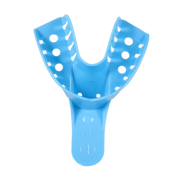 JMU Disposable Dental Impression Trays Perforated, Medium Lower, 12/Pk. The impression tray has an