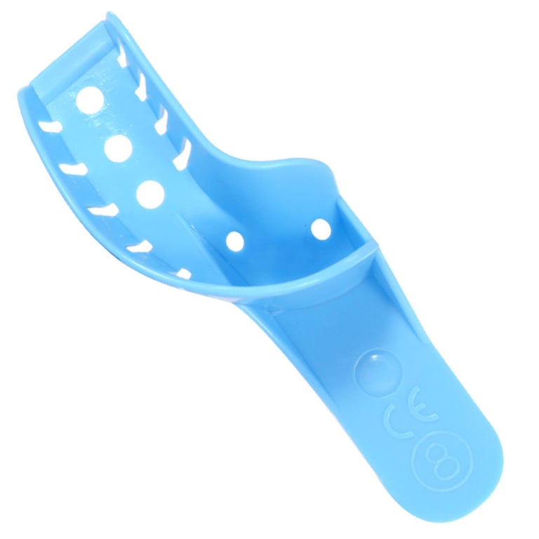 JMU Perforated ABS Disposable Impression Trays, Quadrant UR/LL, Blue, 12/Pk. Ergonomic trays