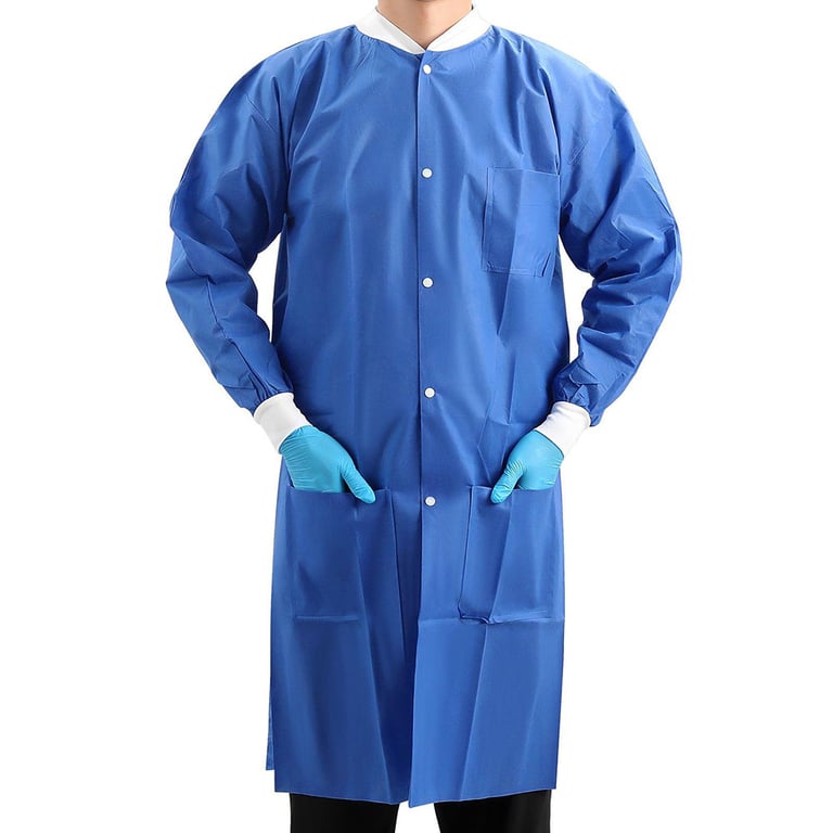 JMU Disposable SMS Lab Coat, Small, Dark Blue, 50/Pk. Lightweight, breathable 40g 3-layer SMS