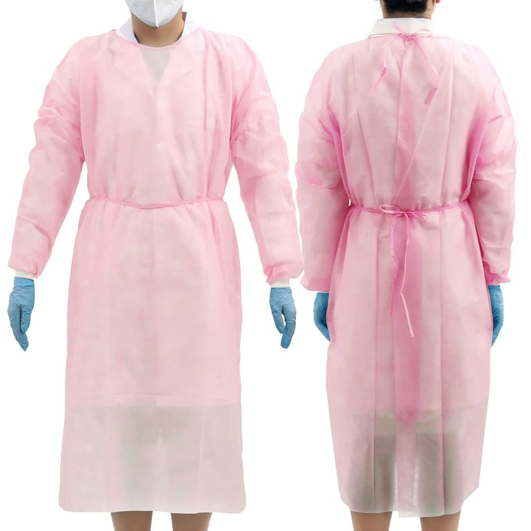 JMU Disposable Isolation Gowns with Knitted Cuff, Large, Pink, 100/Case. Size: 120cm x 140cm