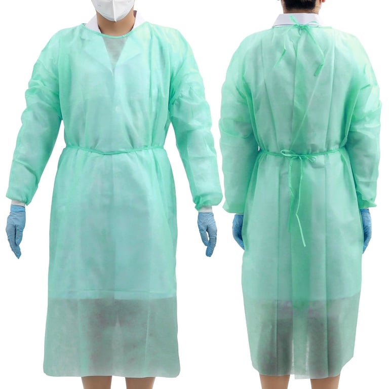 JMU Disposable Isolation Gowns with Knitted Cuff, Large, Green, 100/Case. Size: 120cm x 140cm