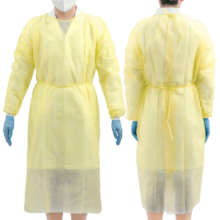 JMU Disposable Isolation Gowns with Knitted Cuff, Large, Yellow, 100/Case. Size: 120cm x 140cm