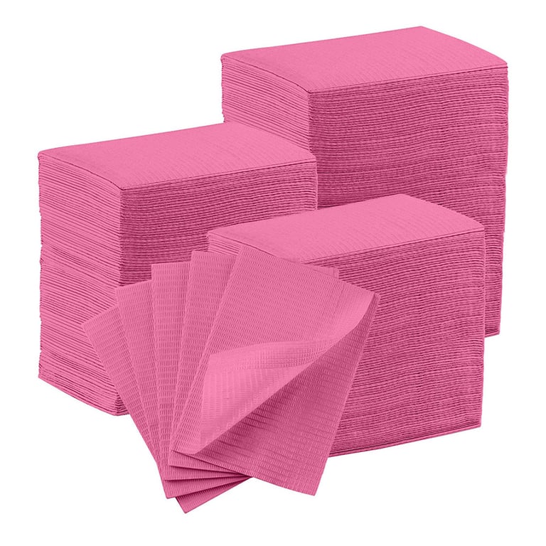 JMU 13" x 18" 2-Ply Paper/1-Ply Poly Patient Bib, Fuchsia, 500/Pk. Designed with a horizontal