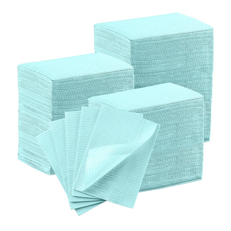 JMU 13" x 18" 2-Ply Paper/1-Ply Poly Patient Bib, Blue, 500/Pk. Designed with a horizontal