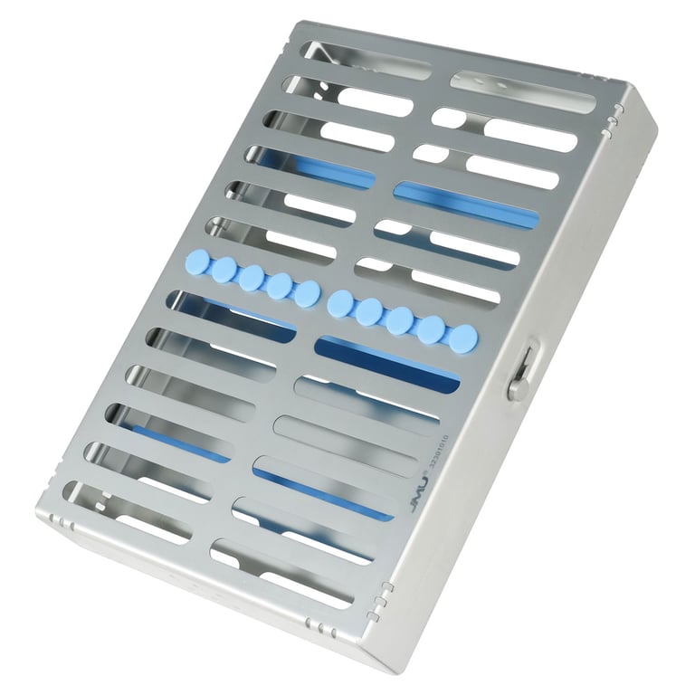 JMU Autoclavable Sterilization Cassette, 10-Instrument, Hinge Design, 1/Pk. Dimensions: 8.1" x